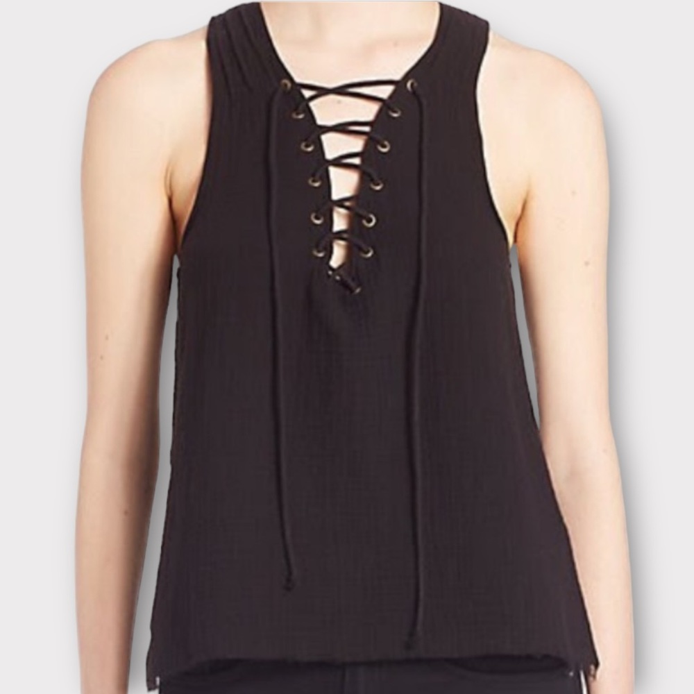 ROI Anthropologie Women’s Top XS Lace Up Sleeveless 100% Cotton Casual